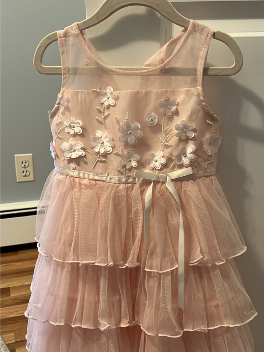 Girls' Pink Floral Tiered Tulle Dress